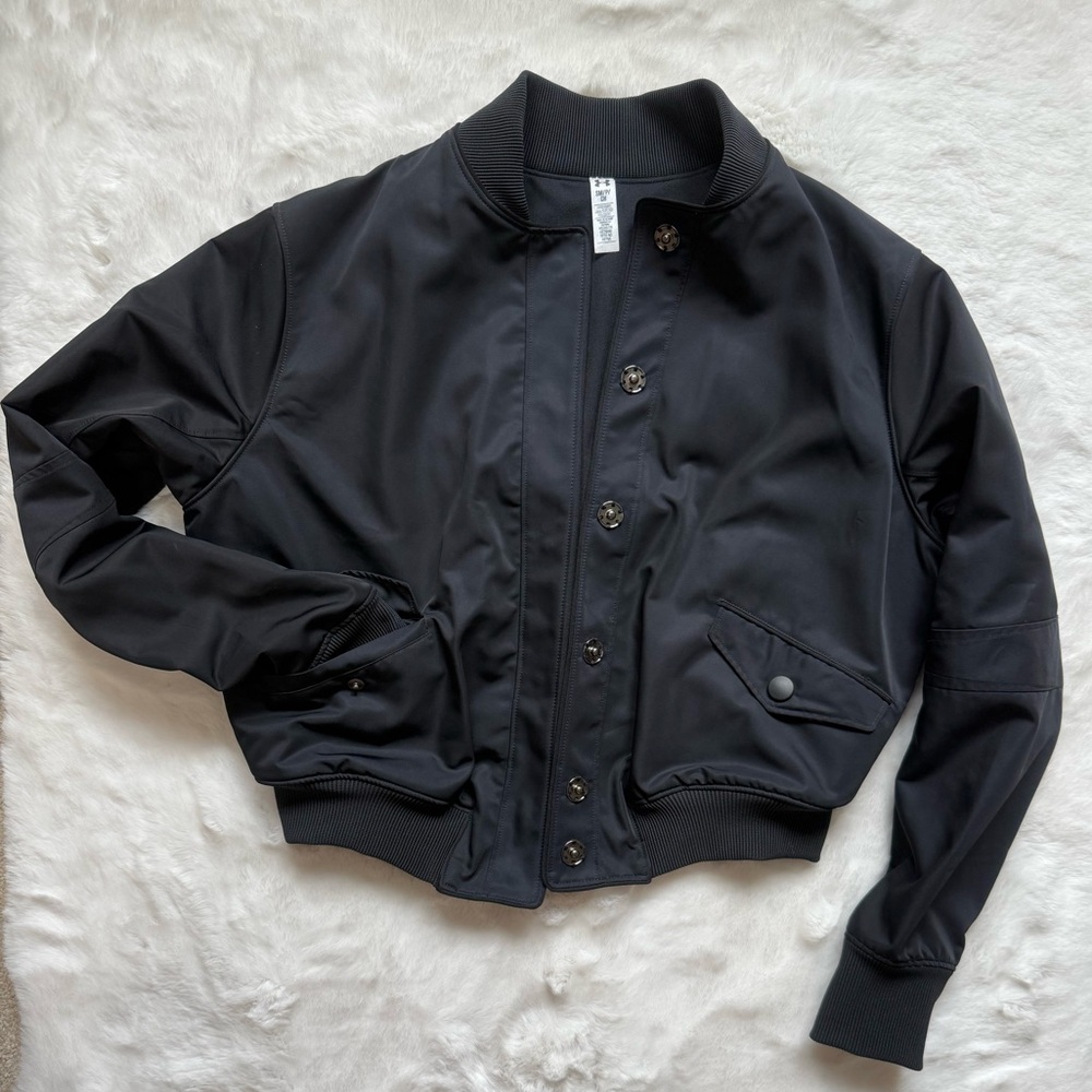 Under Armour x Misty Copeland Cropped Black Bomber Jacket with Button Detail